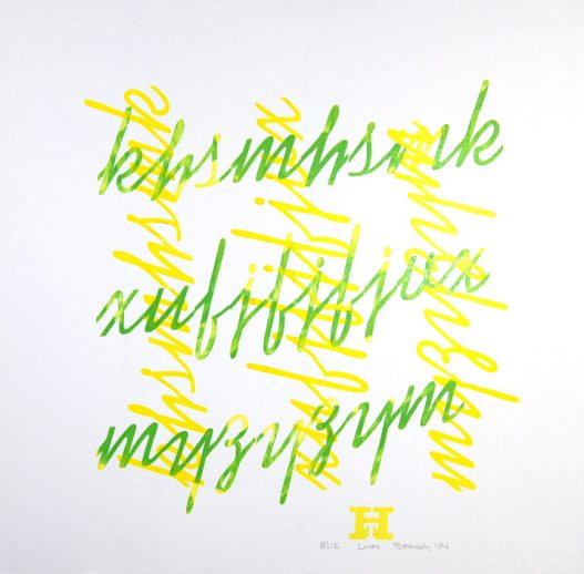 yellow green letterpress Art Bridget Murphy Design Printmaking